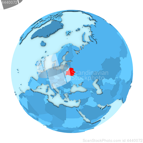 Image of Belarus on globe isolated