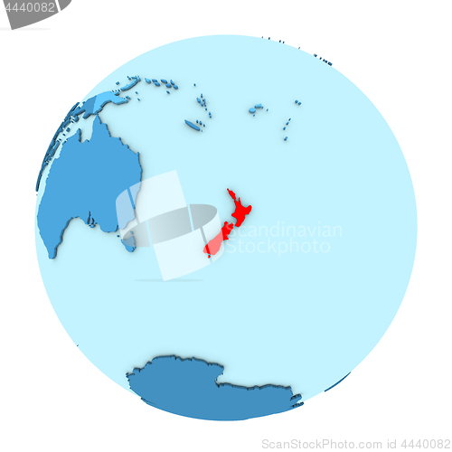 Image of New Zealand on globe isolated