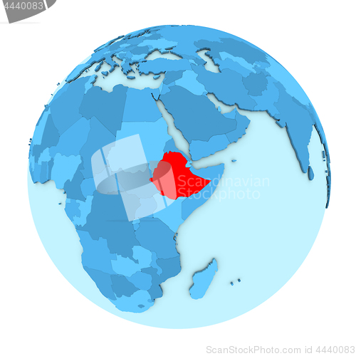 Image of Ethiopia on globe isolated