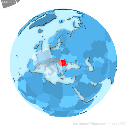Image of Romania on globe isolated