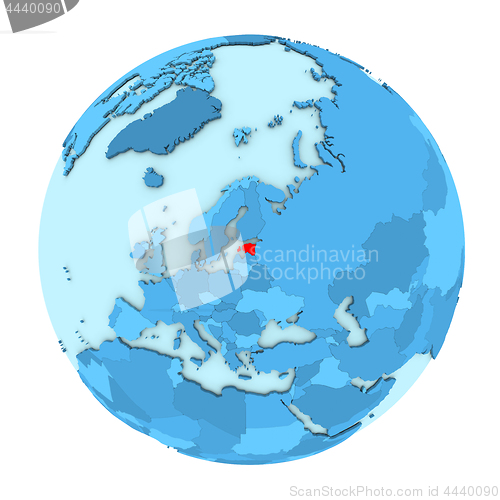 Image of Estonia on globe isolated