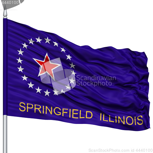 Image of Springfield Flag on Flagpole, Waving on White Background