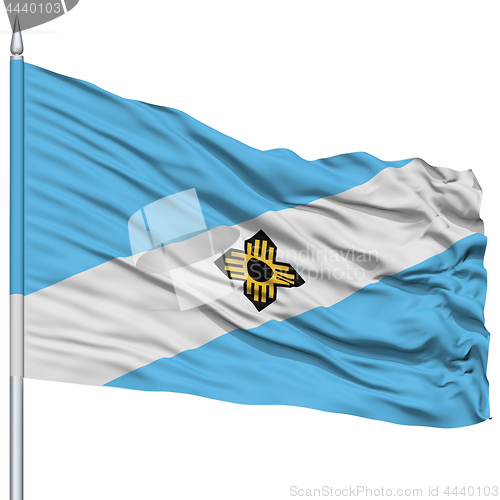 Image of Madison Flag on Flagpole, Waving on White Background