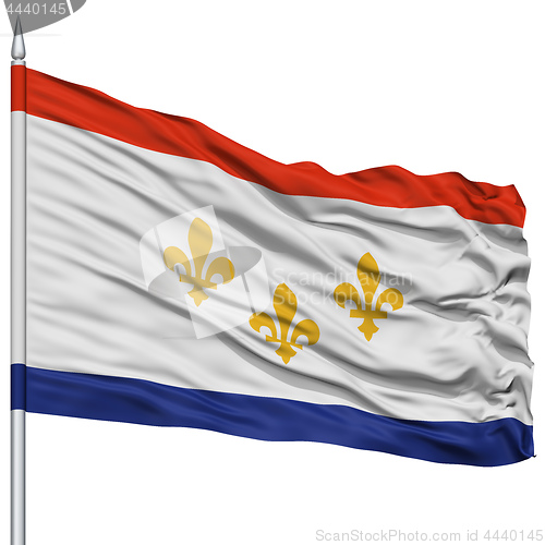 Image of New Orleans City Flag on Flagpole, USA