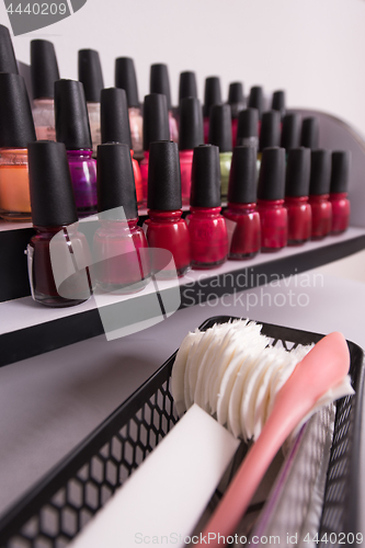 Image of Set of different bottles of nail polish