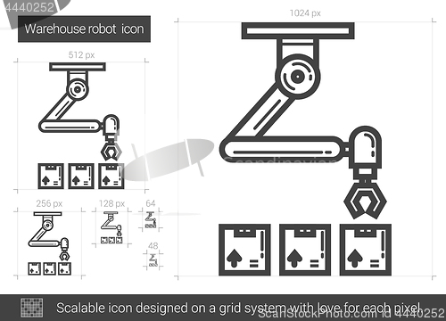 Image of Warehouse robot line icon.