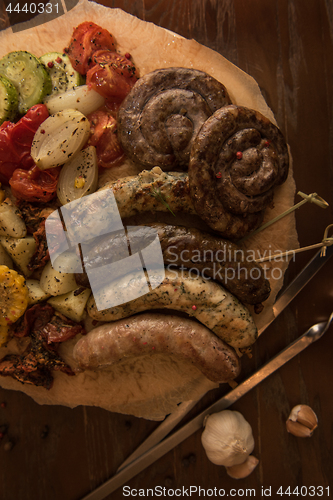 Image of Grilled sausage with vegetables