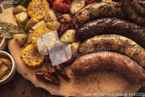 Image of Grilled sausage with vegetables