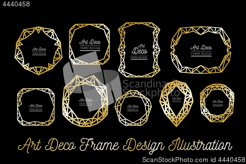 Image of Art deco decorative frame. Golden lines. Wedding invitation. Vector