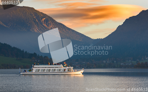 Image of Pleasure boat on Alpine lake in Bavaria