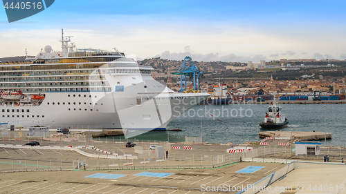 Image of Luxury cruise ship Costa Mediterranea entering port of Marseille