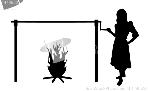 Image of Woman and spit roast fire