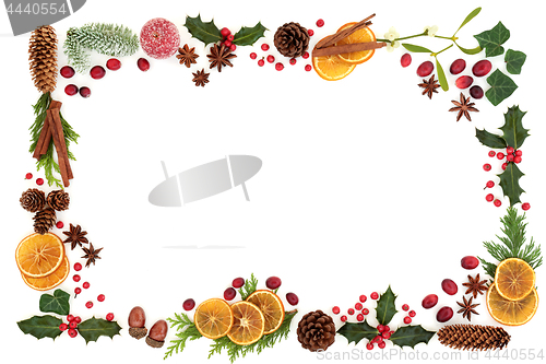 Image of Christmas Flora and Food Background Border