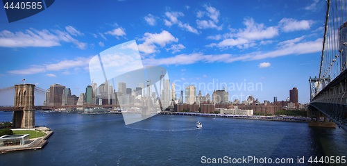 Image of Manhattan Skyline and Brooklyn Bridge, New York City