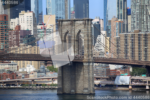 Image of Manhattan Skyline and Brooklyn Bridge, New York City