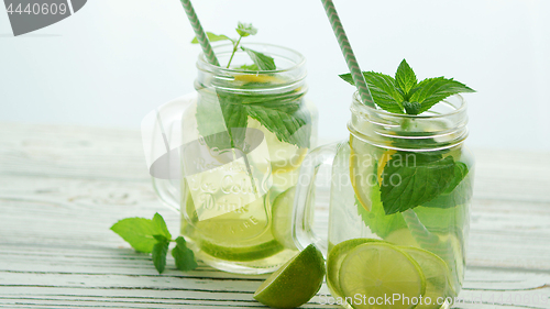 Image of Glass jars filled with refreshing lemonade