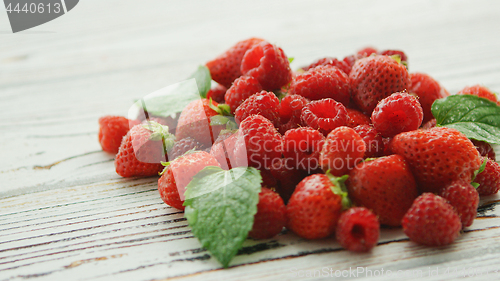 Image of Leaves on heap of berries