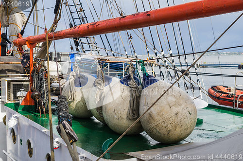 Image of Buoys on the deck of a sailboat, close-up 