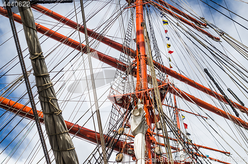 Image of Mast historic sailing ship, close-up