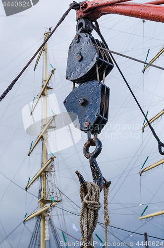 Image of Ancient sailing vessel, the block, close up