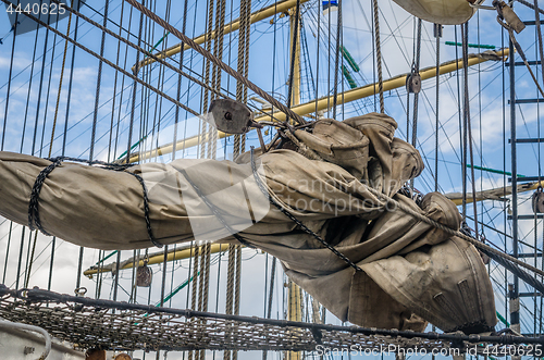 Image of Mast historic sailing ship, close-up