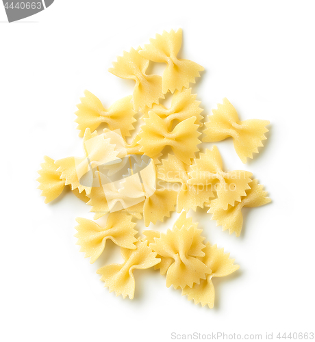 Image of fresh pasta bows on white background