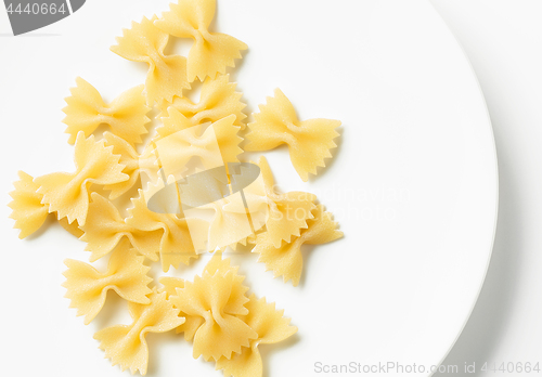 Image of fresh pasta bows on white plate