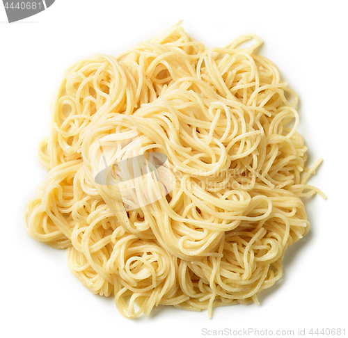 Image of boiled spaghetti on white background