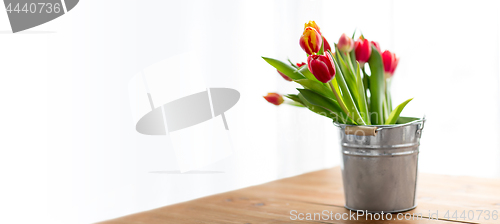 Image of red tulip flowers on table