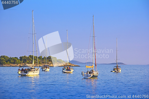 Image of Anchored sailing boats in the bay on island Murter, Croatia