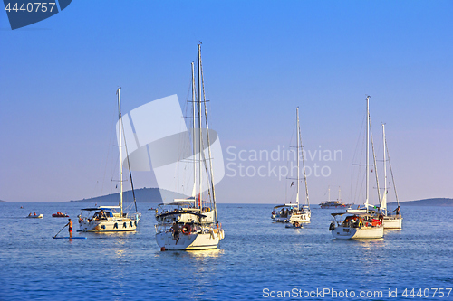 Image of Anchored sailing boats in the bay on island Murter, Croatia