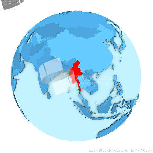 Image of Myanmar on globe isolated