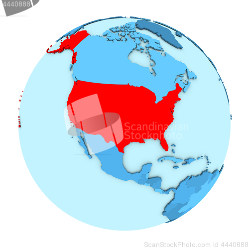 Image of USA on globe isolated