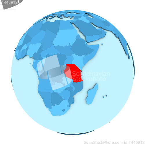 Image of Tanzania on globe isolated