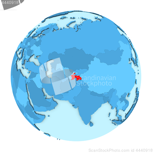 Image of Tajikistan on globe isolated