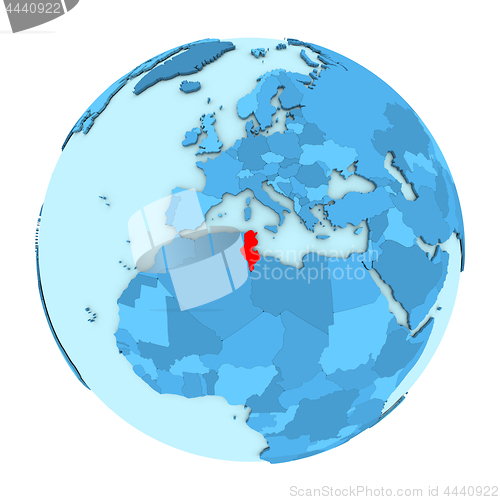 Image of Tunisia on globe isolated