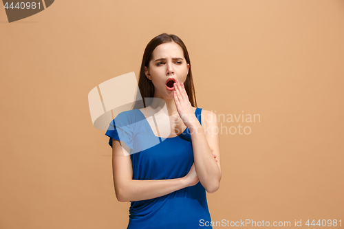 Image of Beautiful bored woman bored isolated on pastel background