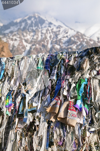 Image of Buddhist ribbons fluttering in the wind