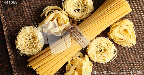 Image of Top view of uncooked spaghetti in bunch