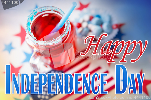 Image of drink in mason jar at american independence day