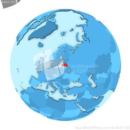 Image of Latvia on globe isolated