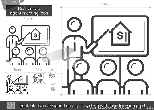 Image of Real estate agent meeting line icon.