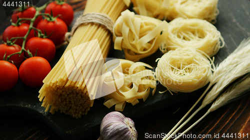 Image of Dry pasta assortment on board