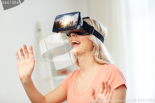 Image of woman in virtual reality headset or 3d glasses