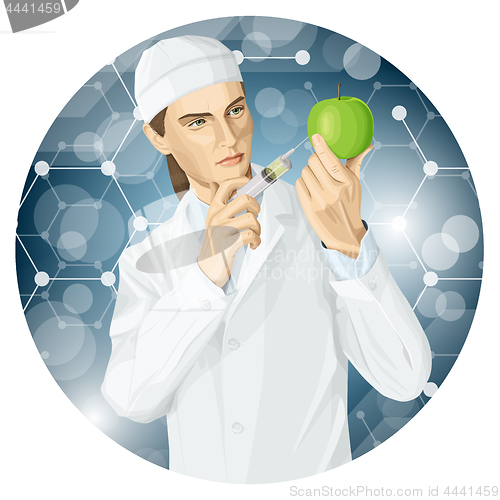 Image of Doctor does gmo modification to an apple