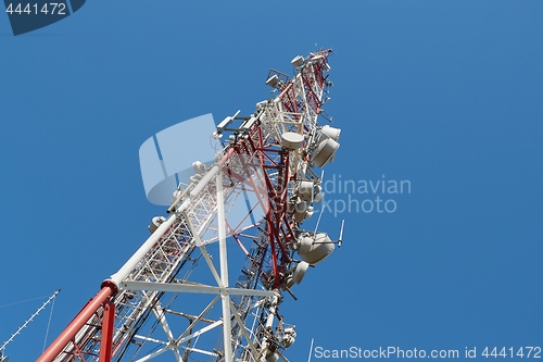 Image of Transmitter towers, blue sky