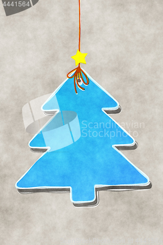 Image of blue Christmas tree tag water color