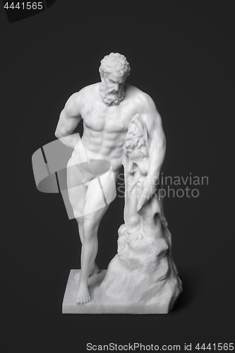 Image of white marble Hercules sculpture on black background