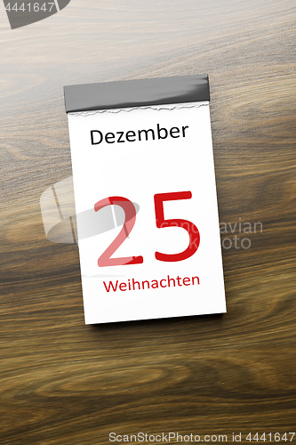 Image of a calendar the 25th of December Christmas text in german languag