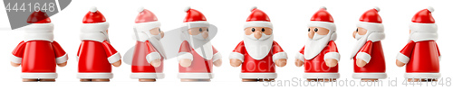 Image of row of Santa Claus figures